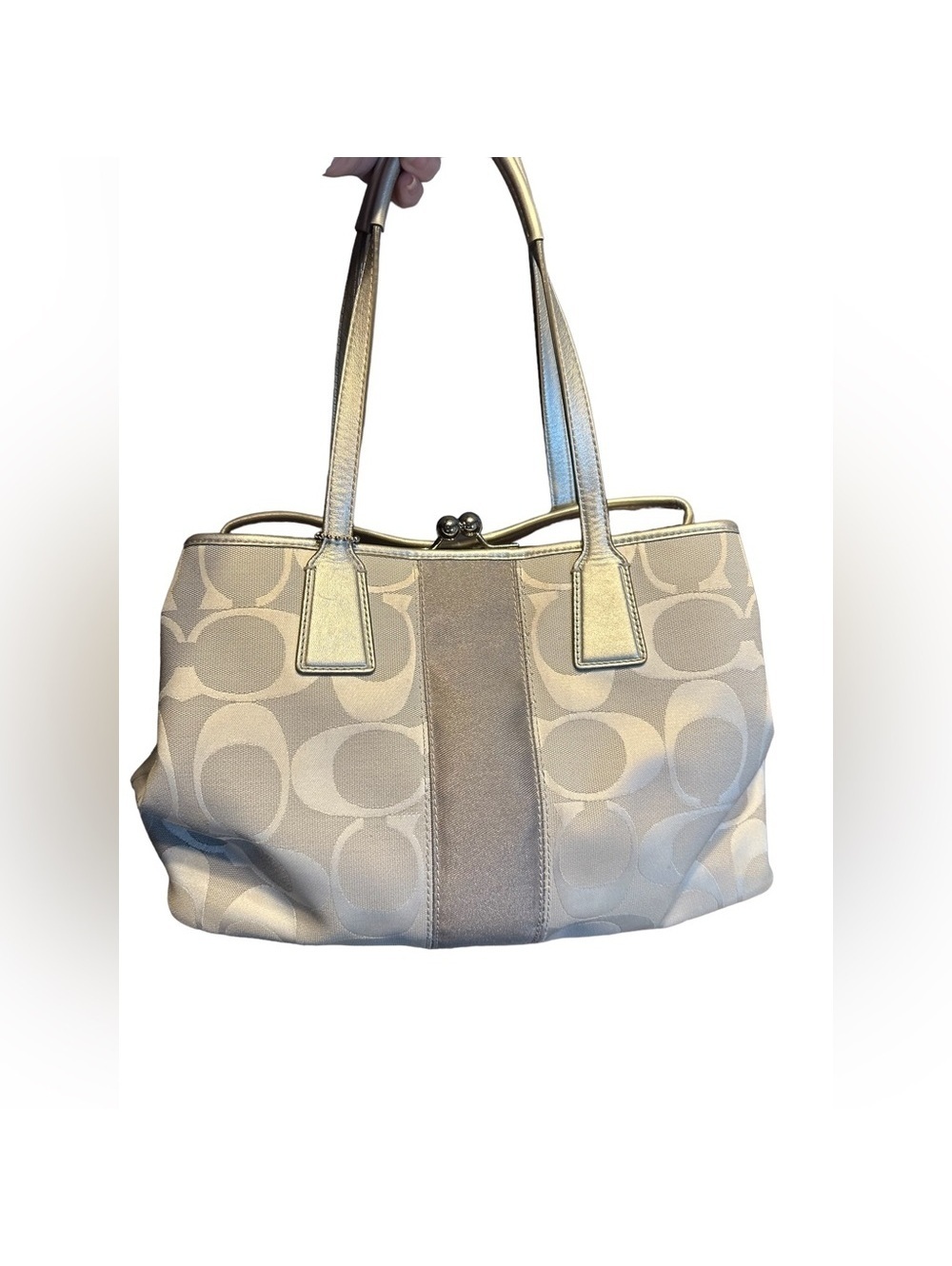 Coach Kisslock large bag silver/gray purple interior - Picture 1 of 9